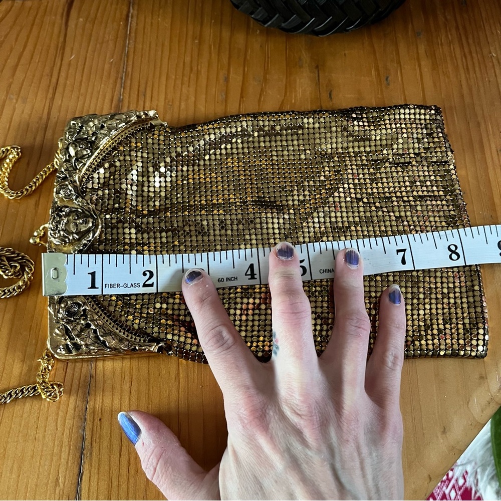 Vintage Whiting and Davis Face Flower Mesh Gold Purse Shoulder Bag Rare Chain - Picture 15 of 16
